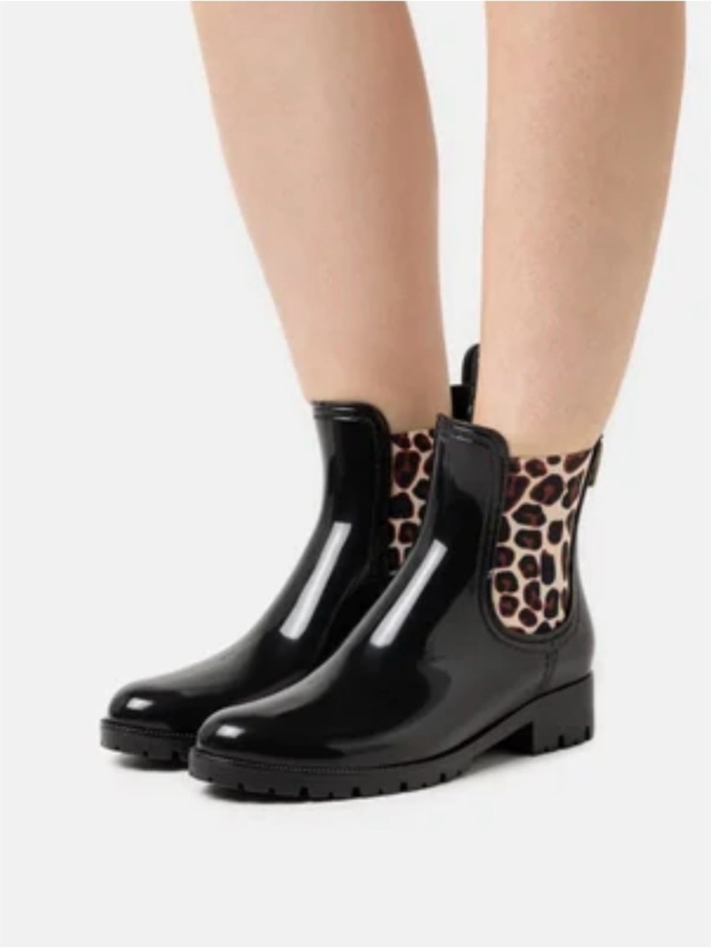 Black Leopard-Trim Chelsea statement bold Rain Boots - Women